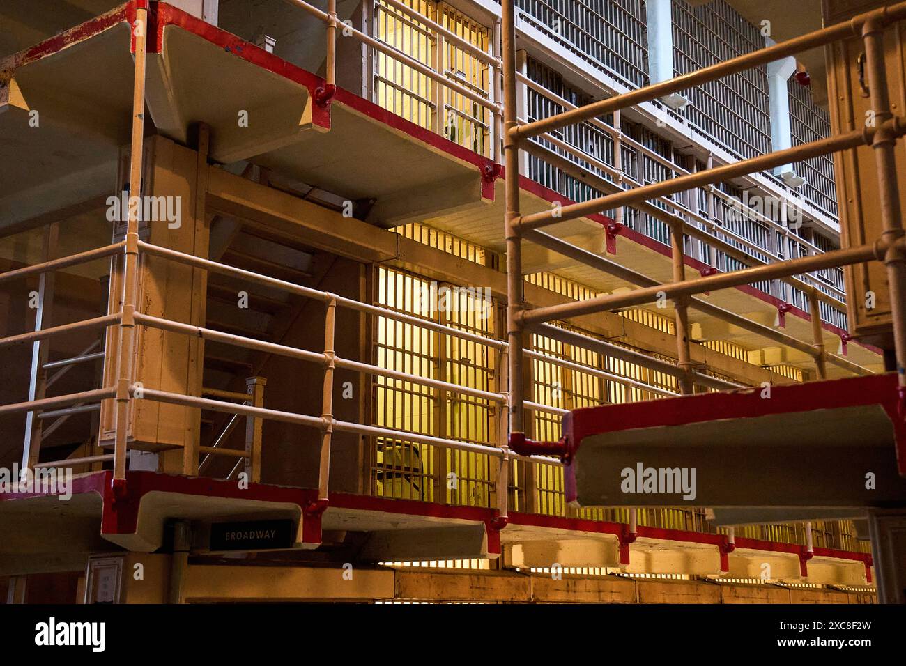 Alcatraz Island, California, United States of America - June 14, 2024: View of the cell block of the famous Alcatraz prison in San Francisco, USA. Alcatraz is known for its history as a maximum security prison on Alcatraz Island *** Blick auf den Zellenblock des berühmten Alcatraz Gefängnis in San Francisco, USA. Alcatraz ist bekannt für seine Geschichte als Hochsicherheitsgefängnis auf der Insel Alcatraz Island Stock Photo