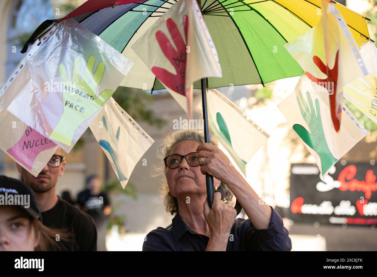 Fasano, Apulia in southern Italy. 14th June, 2024. A woman protests ...