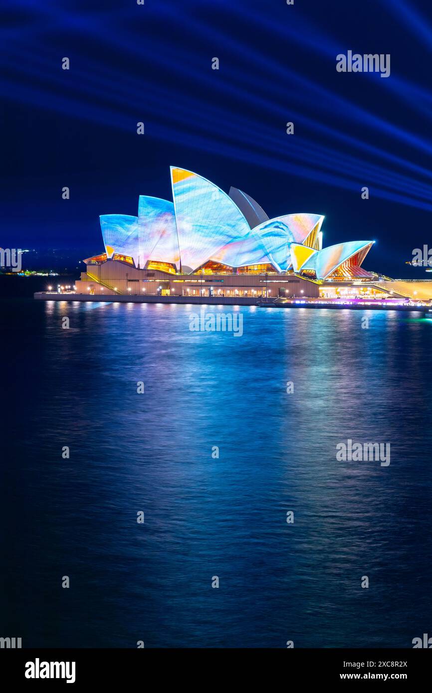 Sydney, Australia, 15 Jun 2024. Sydney Opera House illuminated with special lighting effects as