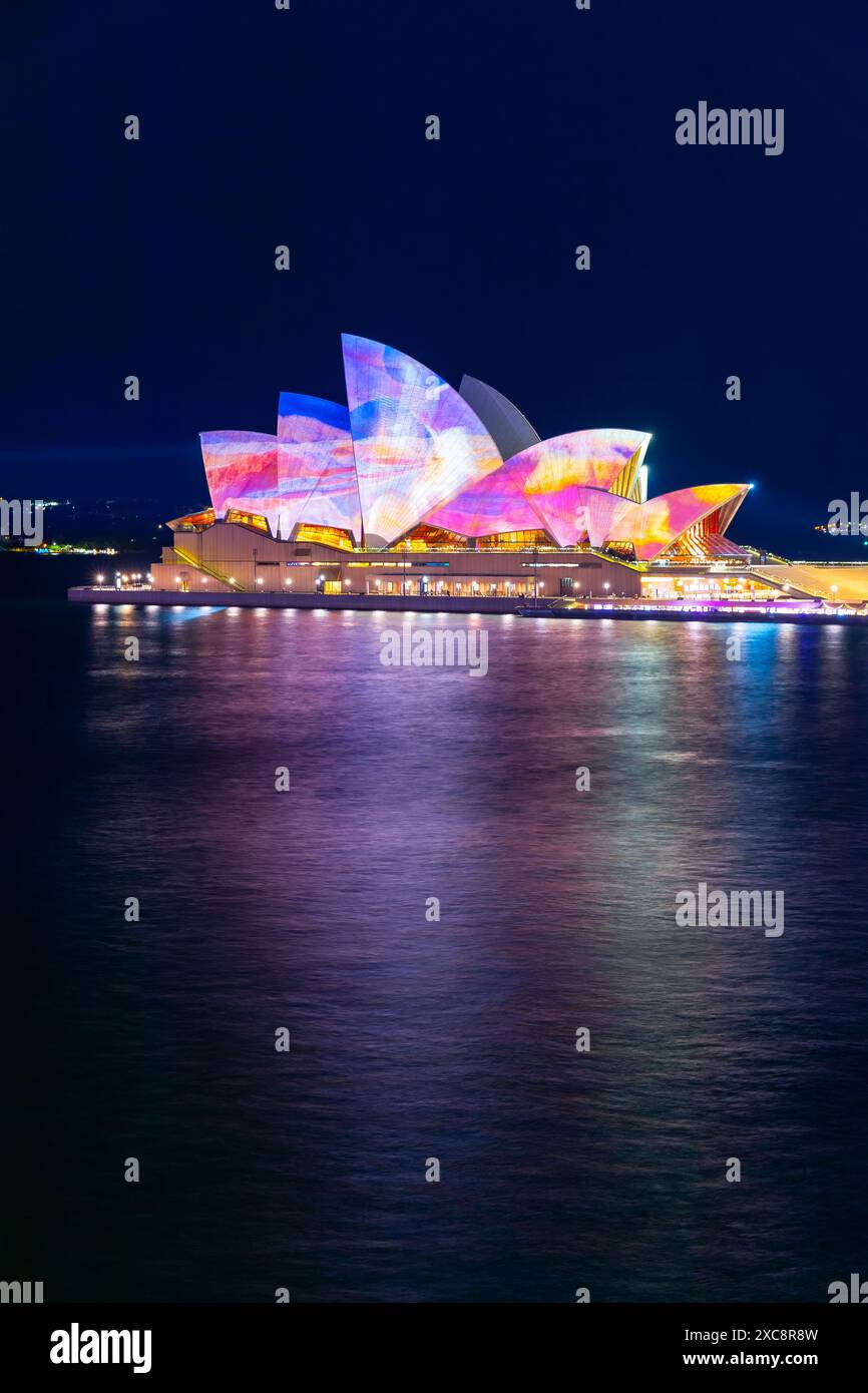 Sydney, Australia, 15 Jun 2024. Sydney Opera House illuminated with