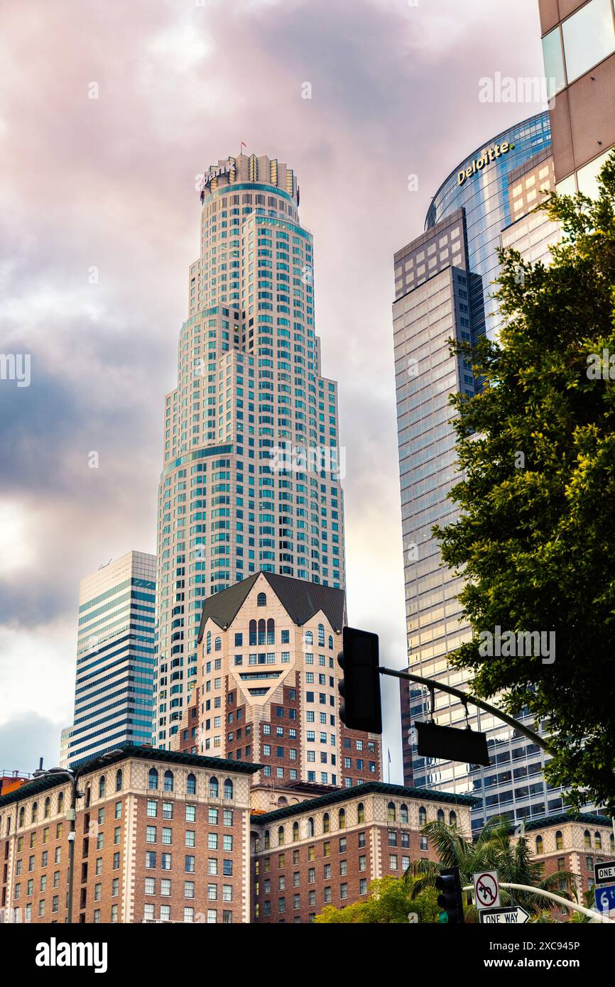 US Bank Tower and surrounding buildings in Downtown Los Angeles, California, USA Stock Photo
