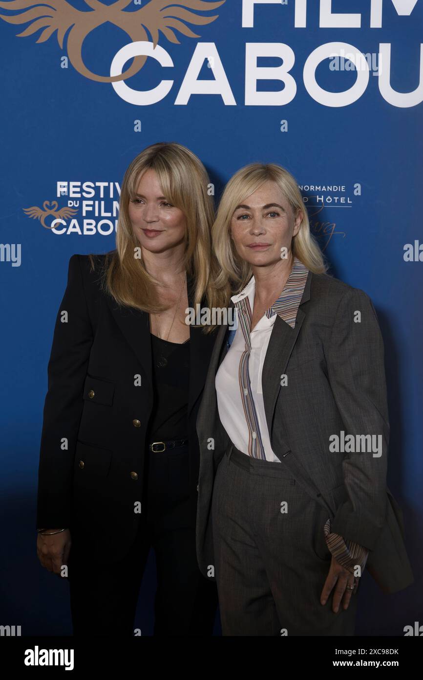 Cabourg, France. 13th June, 2024. Actresses Virginie Efira and Emmanuelle Beart are seen at the Photocall of the Jury members in Cabourg, France. Stock Photo