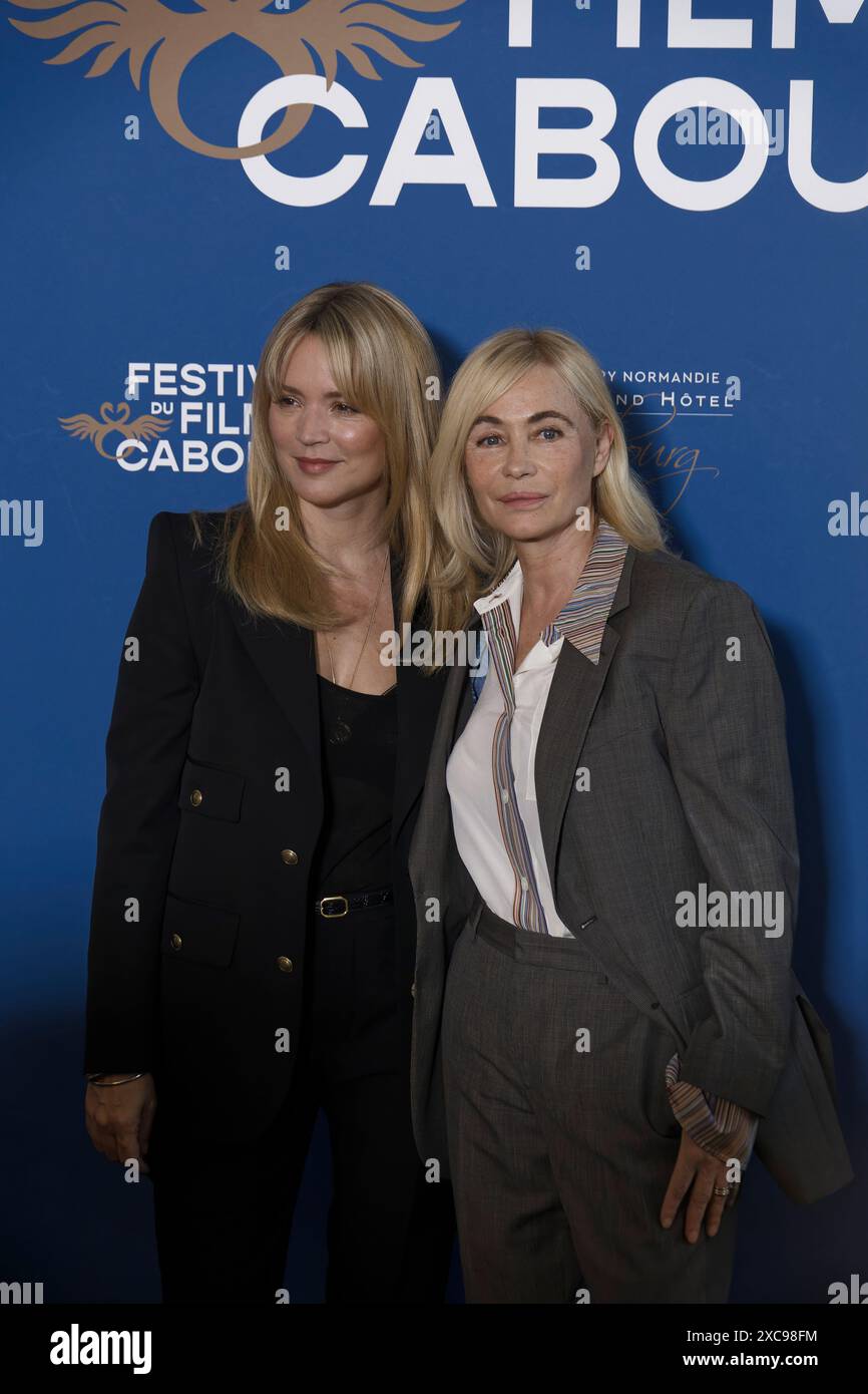 Cabourg, France. 13th June, 2024. Actresses Virginie Efira and Emmanuelle Beart are seen at the Photocall of the Jury members in Cabourg, France. Stock Photo