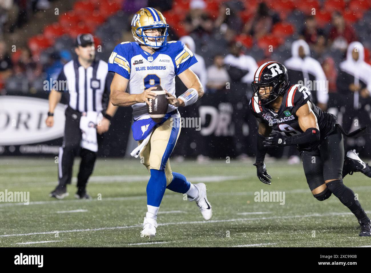 Ottawa, Canada. 13th June, 2024. Winnipeg Blue Bombers quarterback Zach