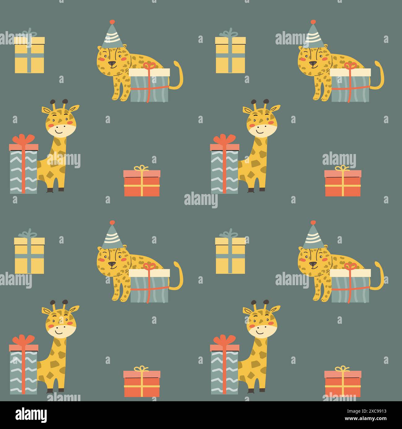 Childrens animals pattern, cute african jungle and tropical animal background for textile, poster, cover, wrapping paper. Celebration animals pattern Stock Vector