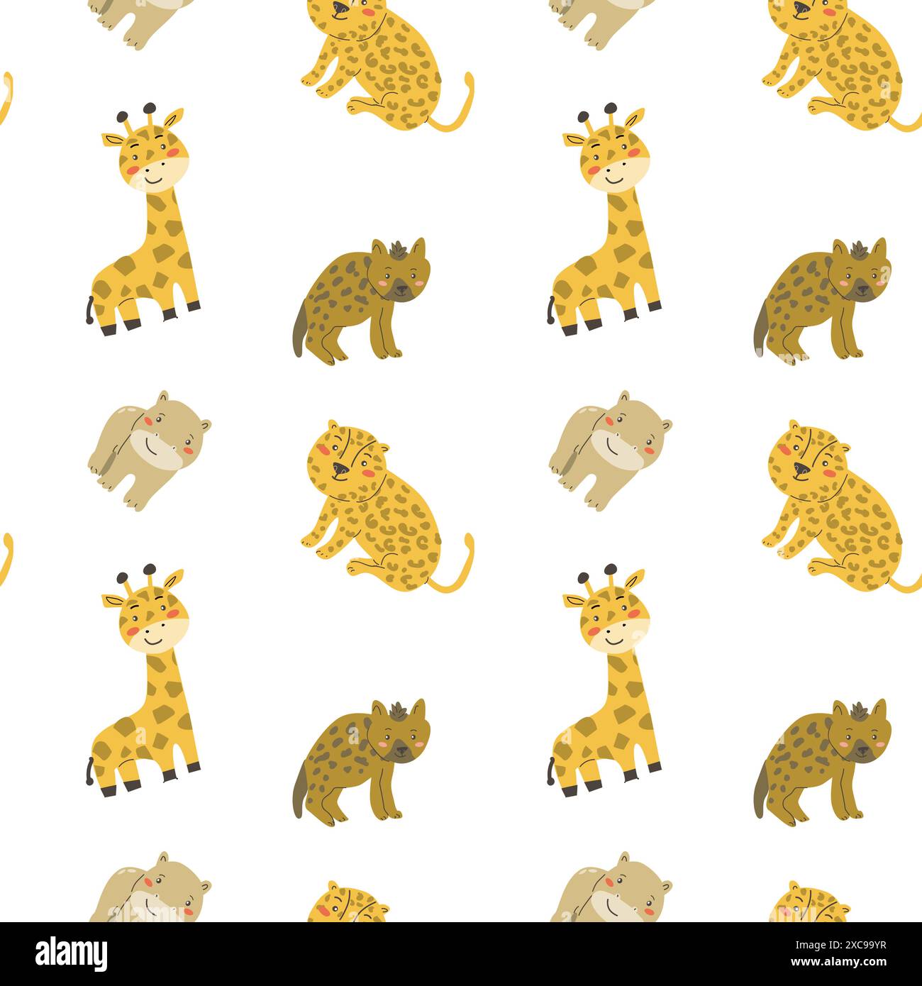 Childrens animals pattern, cute african jungle and tropical animal background for textile, poster, cover, wrapping paper. Wild animals pattern. Giraff Stock Vector