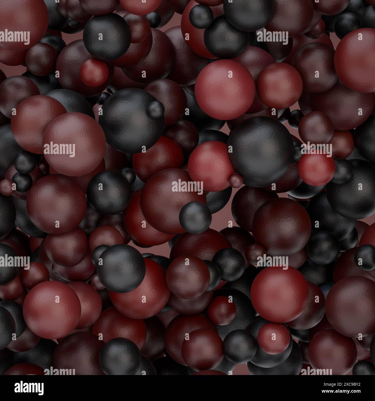 Abstract textured spheres background: dark red color scheme. Differently sized and shaded spheres hovering. Stock Photo