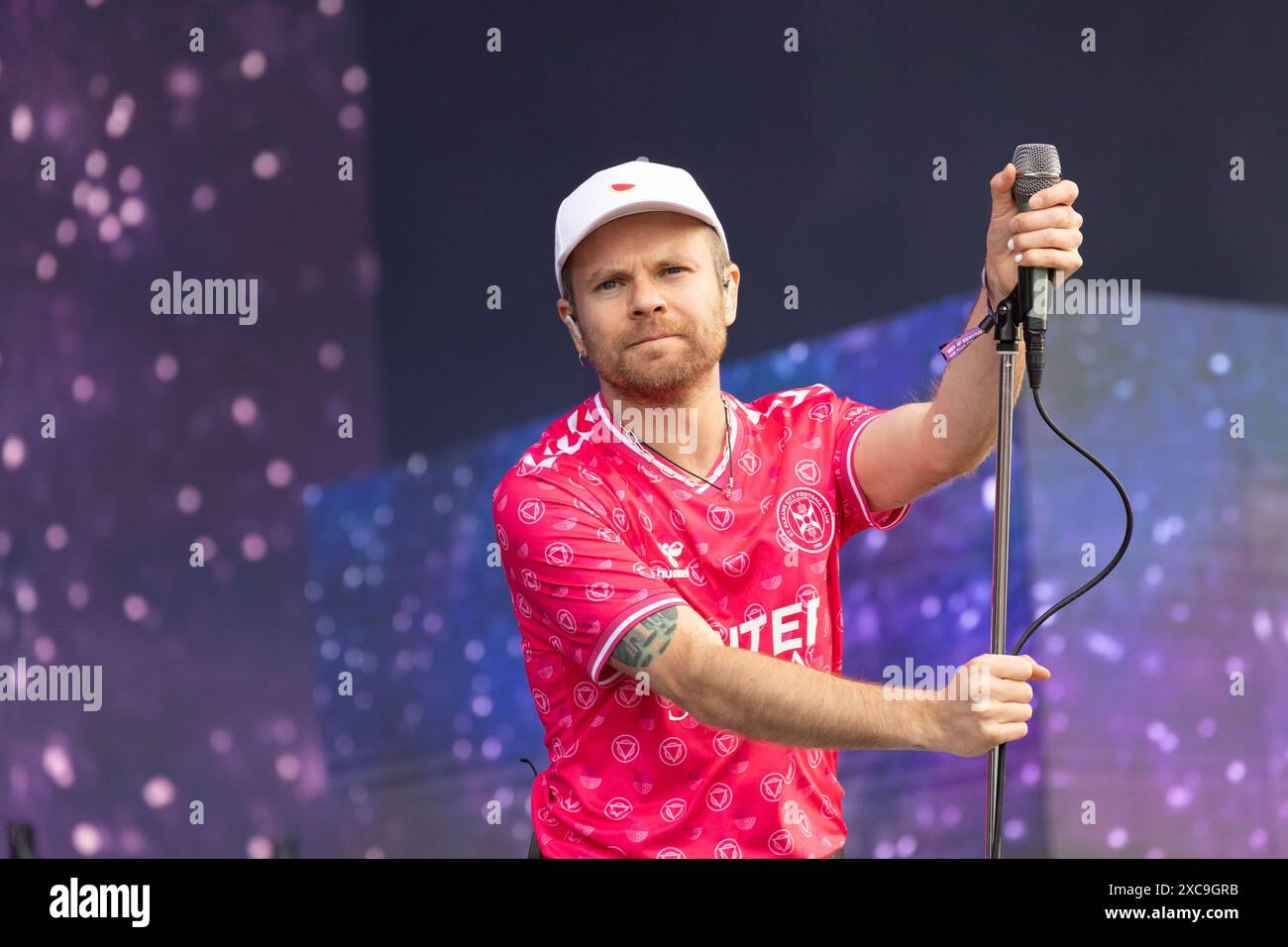 Newc For Rou Leicestershire, UK. Saturday June 15, 2024. Enter Shikari vocalist Rou ...