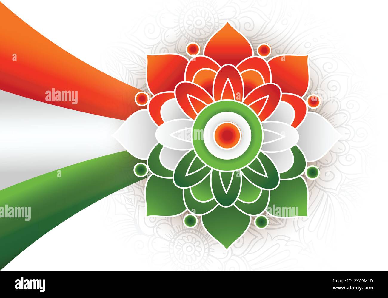 Beautiful tricolor mandala floral with indian flag wave card background ...