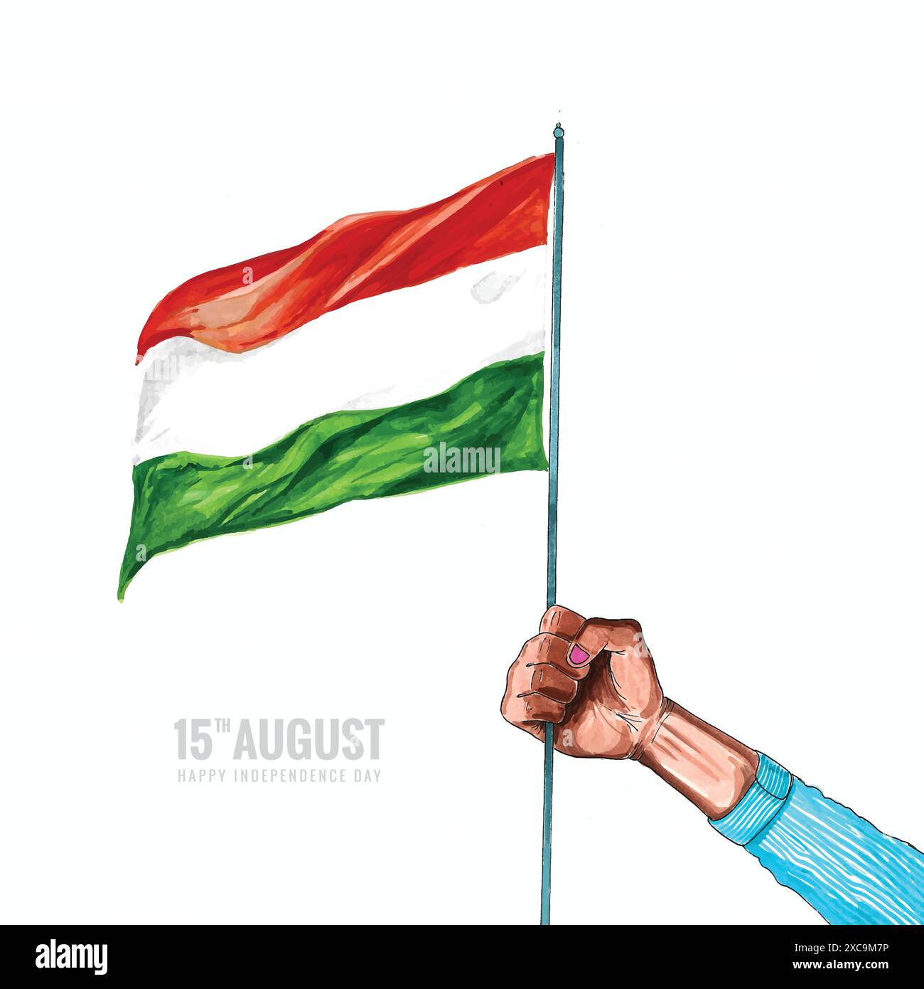 Hand holding Indian flag with happy independence day background Stock ...