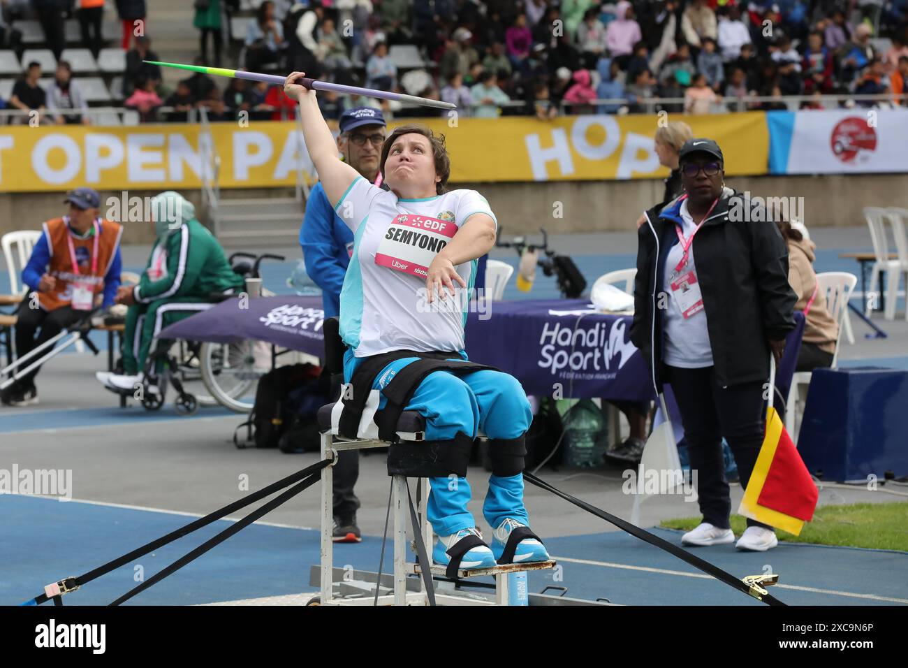 Paris, France, Friday 14 june 2024, Handisport Paris Open 2024, Semyonova, Women's Javelin Throw F55 Final. Credit François Loock / Alamy Live News Stock Photo