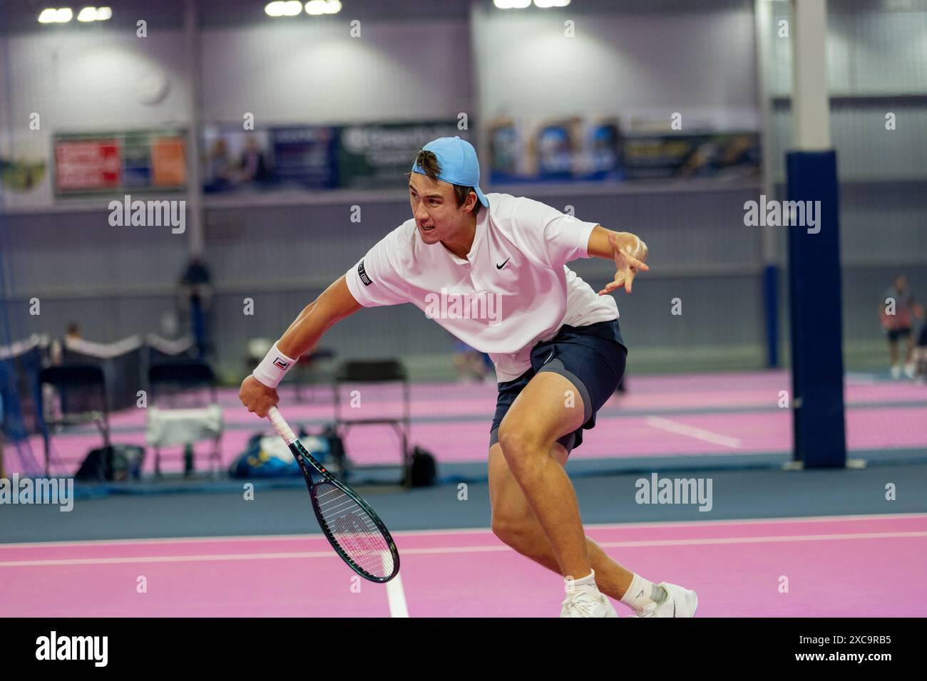 Ilkley, United Kingdom, 15 June 2024, Tomas Barrios Vera VS Oliver Bonding Qualifying Match at the Ilkley Lawn Tennis and Squash Club, credit Aaron Badkin/Alamy Live News. Stock Photo