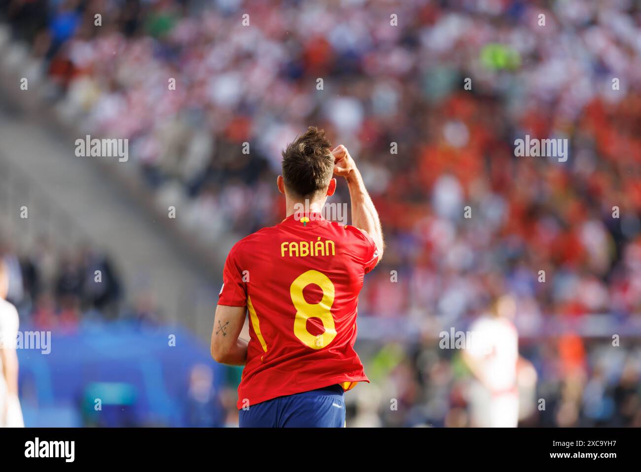 Fabian Ruiz celebrates after scoring goal  during UEFA Euro 2024 game between national teams of Spain and Croatia at Olympiastadion, Berlin, Germany ( Stock Photo