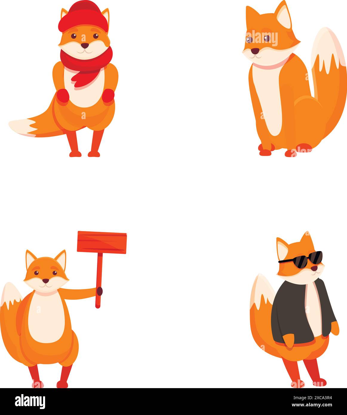 Fox icons set cartoon vector. Cute forest animal red fox. Cartoon