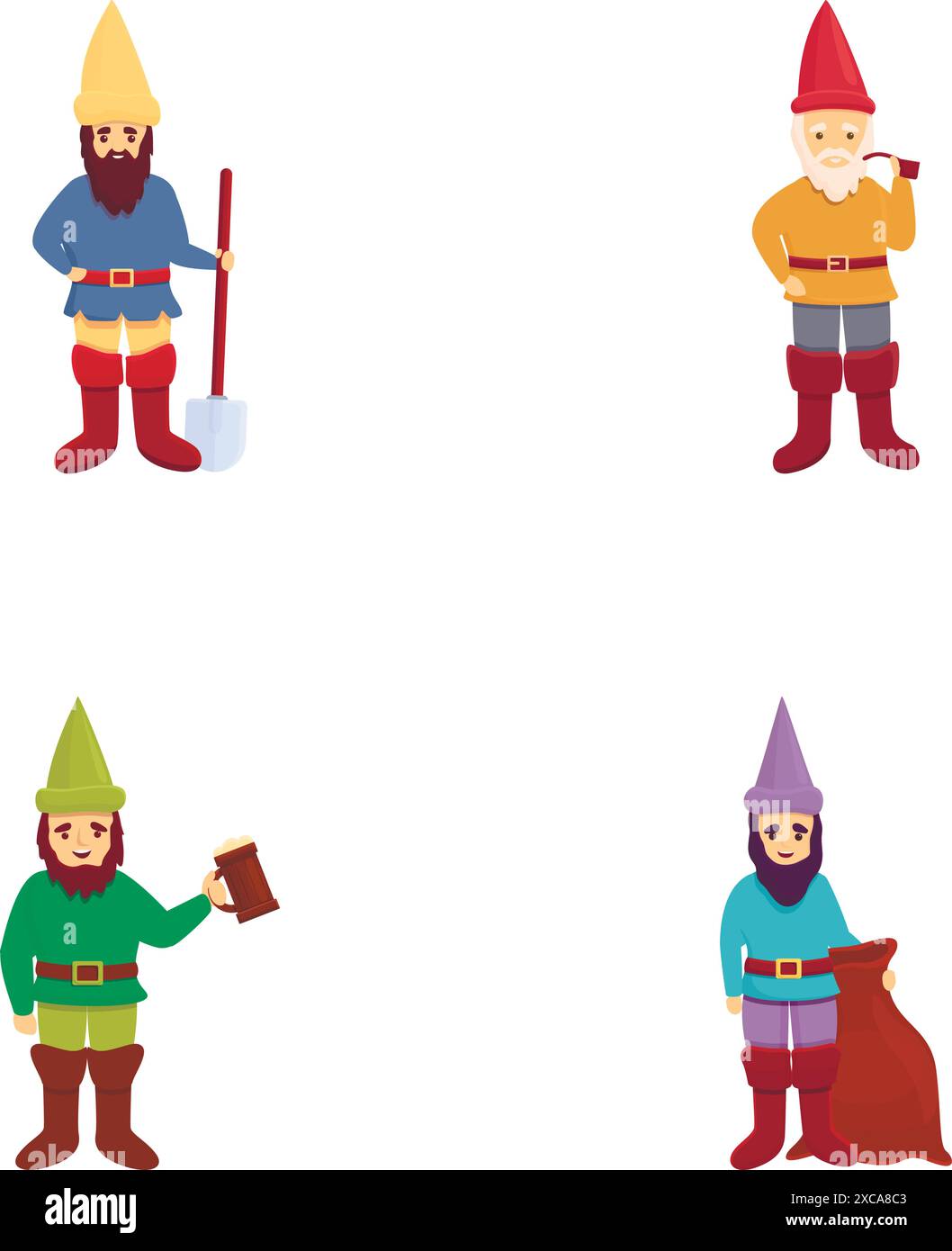 Dwarf icons set cartoon vector. Funny garden decoration gnome ...