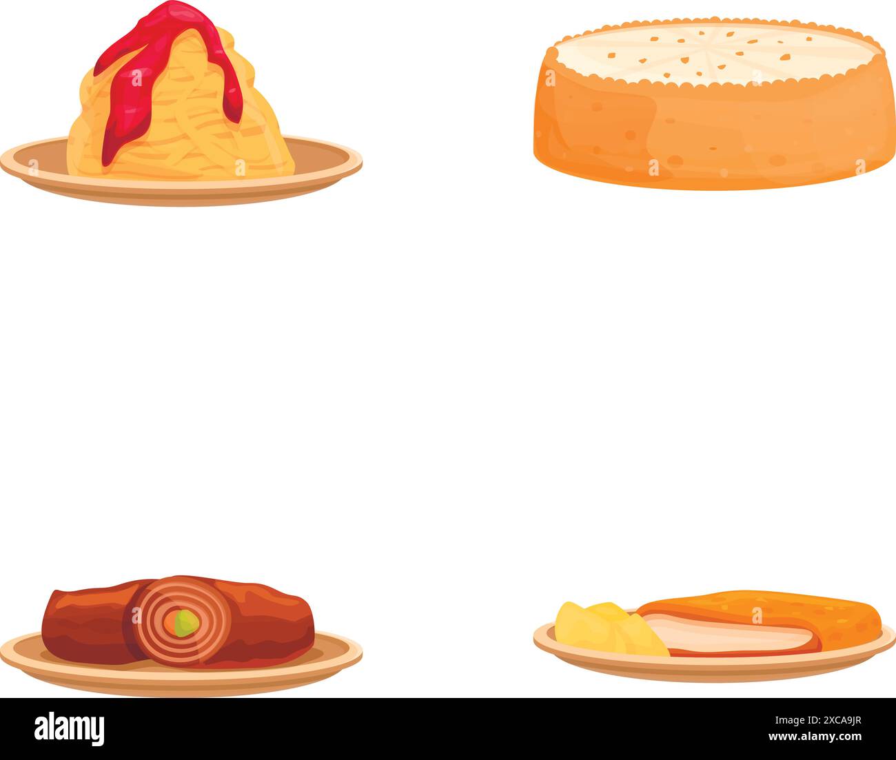Lunch meal icons set cartoon vector. Various dish and dessert. Food ...
