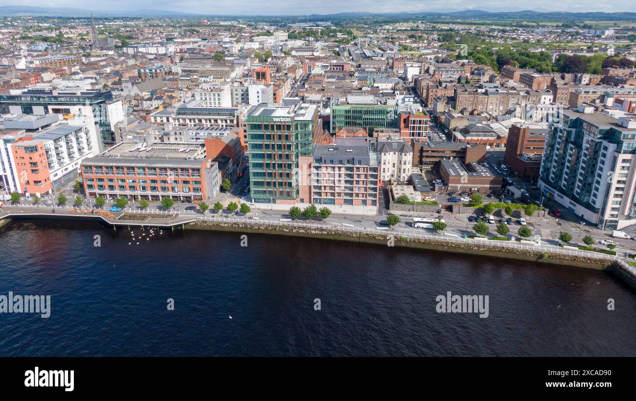 Limerick today, seen from a bird's eye view, a colorful and beautiful city with the River Shannon flowing through it. Limerick, Ireland June,05,2024 Stock Photo