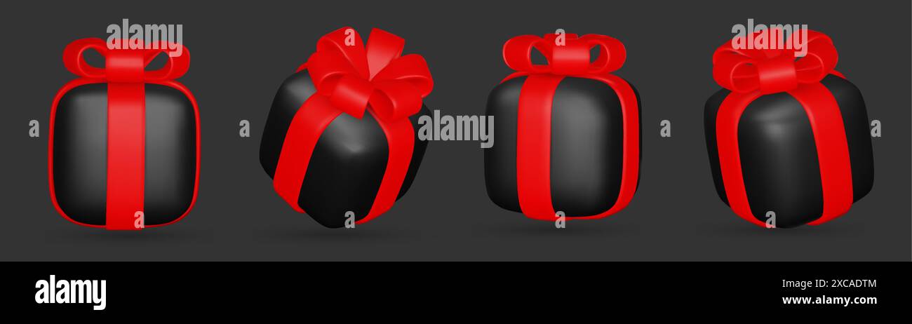 3d gift boxes set with red ribbon bow isolated on a white background ...