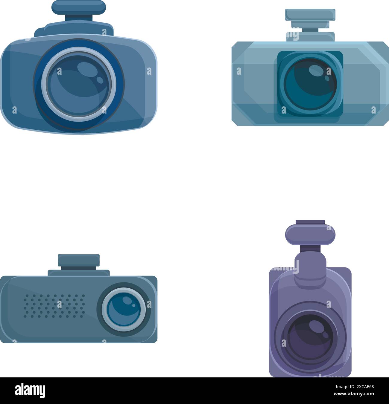 Car camera icons set cartoon vector. Car dvr. Modern technology Stock Vector
