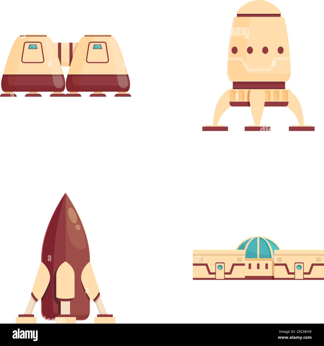 Collection of four cartoonstyle spacecraft images, suitable for various creative projects Stock Vector