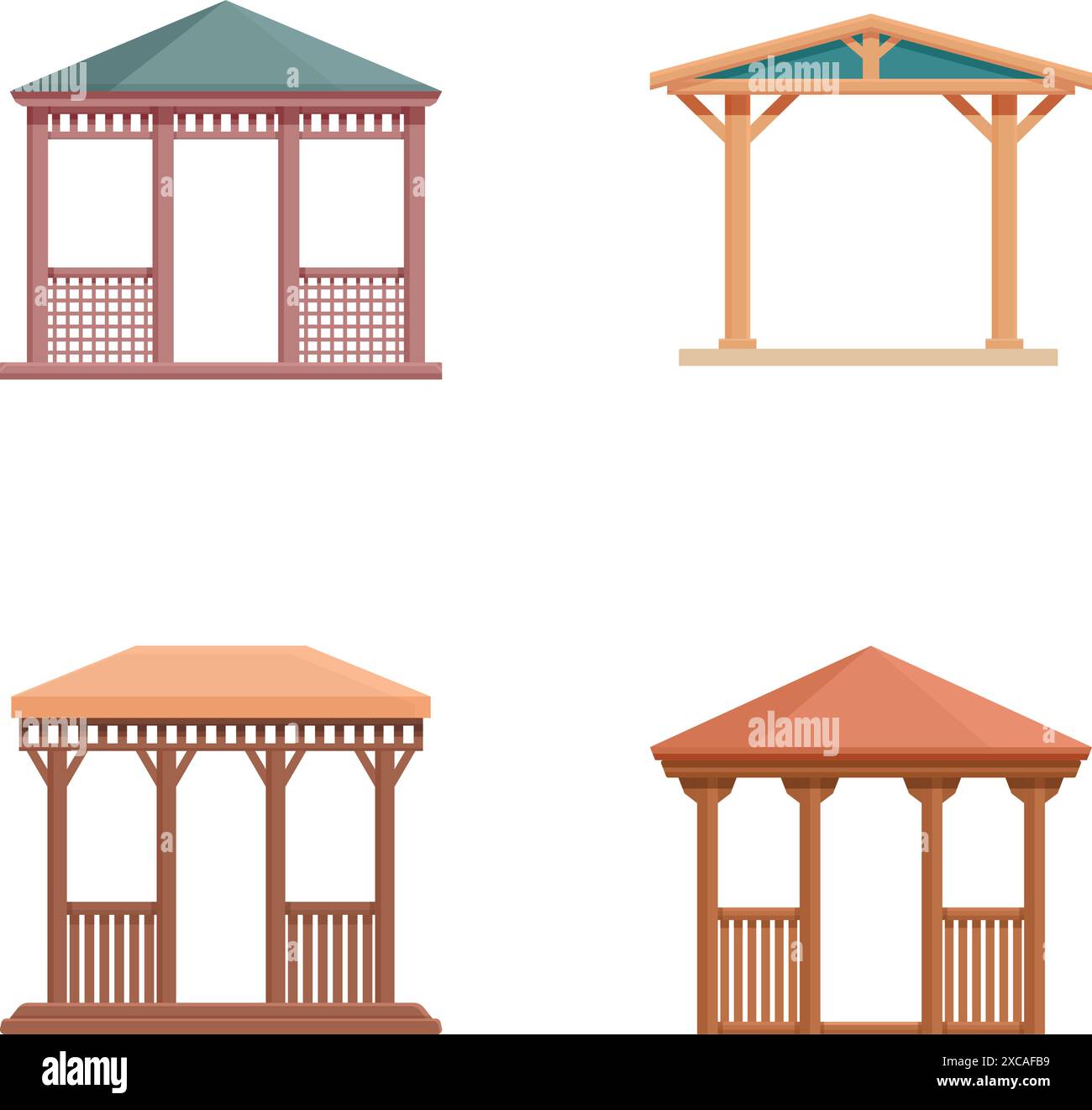 Collection of four isolated vector illustrations of cartoonstyle wooden ...