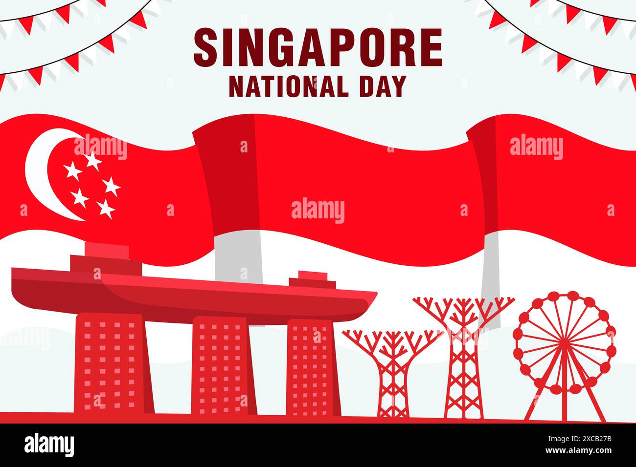 Singapore National Day background illustration design Stock Vector