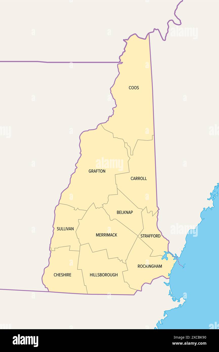 New Hampshire state counties political - New Hampshire State Counties Political Map New Hampshire State In New England Region Of Northeastern United States Is Subdivided Into 10 Counties 2XCBK90 