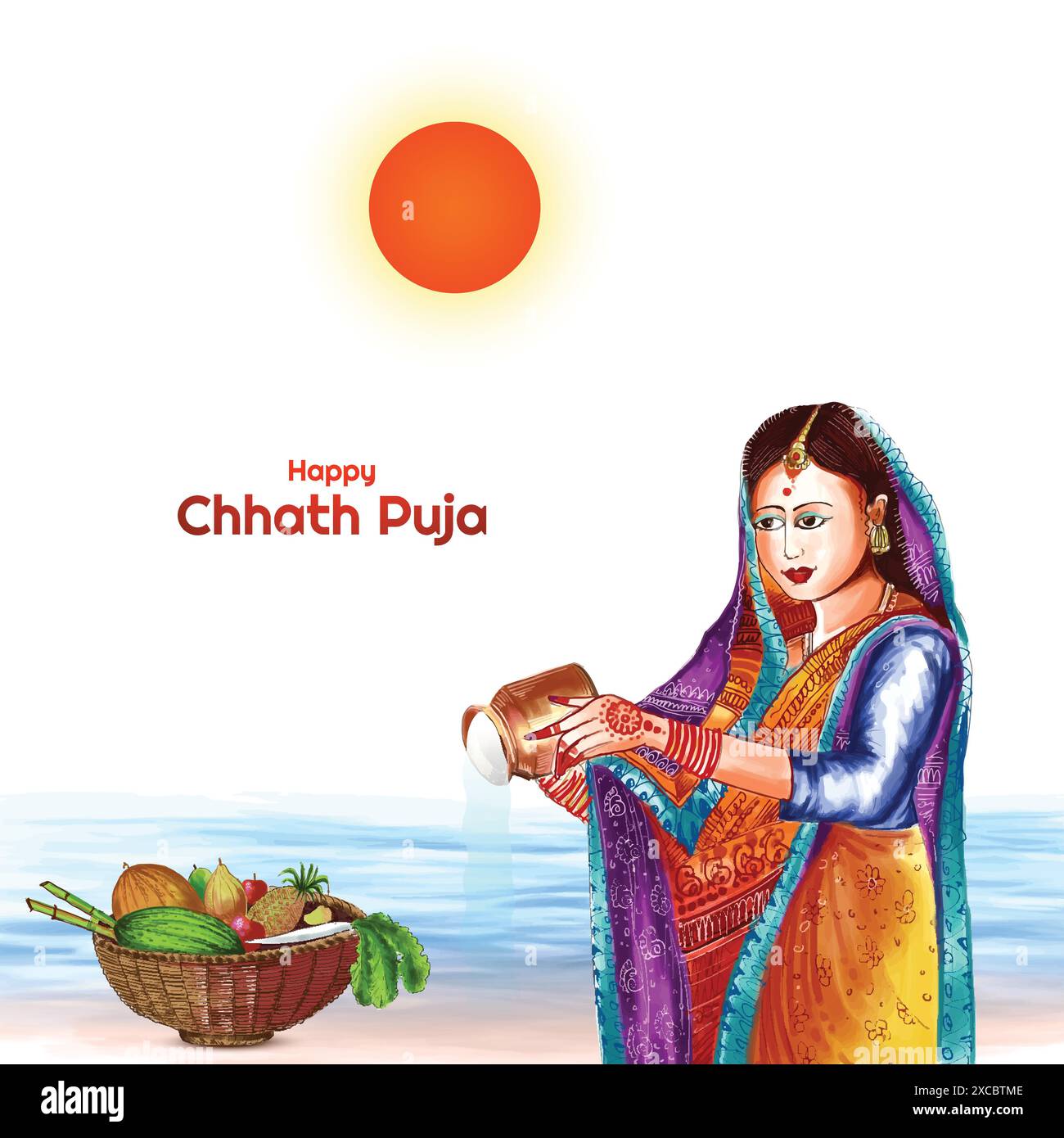 Traditional happy chhath puja festival of bihar holiday card background ...