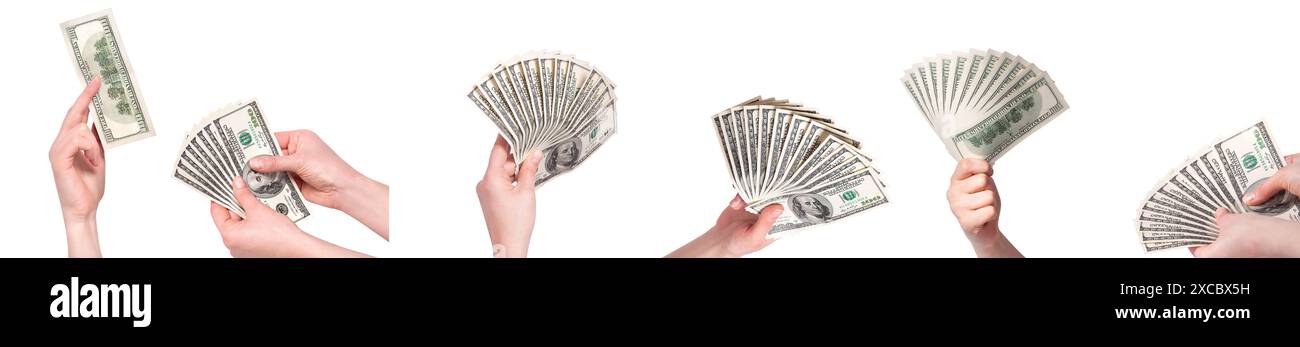 Hand giving money to other hand isolated on white background Stock ...