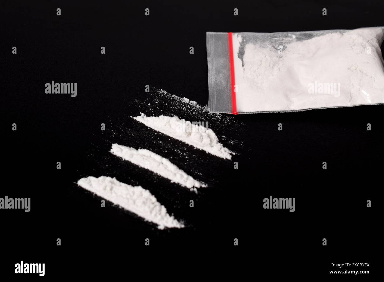 Lines Of Cocaine Isolated On Black Backgound Illustration Of Illegal 