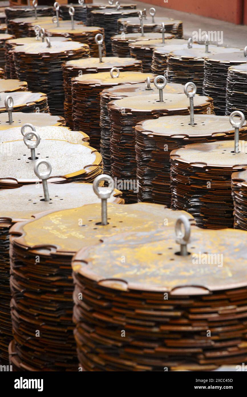Spare Rations Farming Coulters, spare parts for farm machinery, metallurgy Stock Photo - Alamy