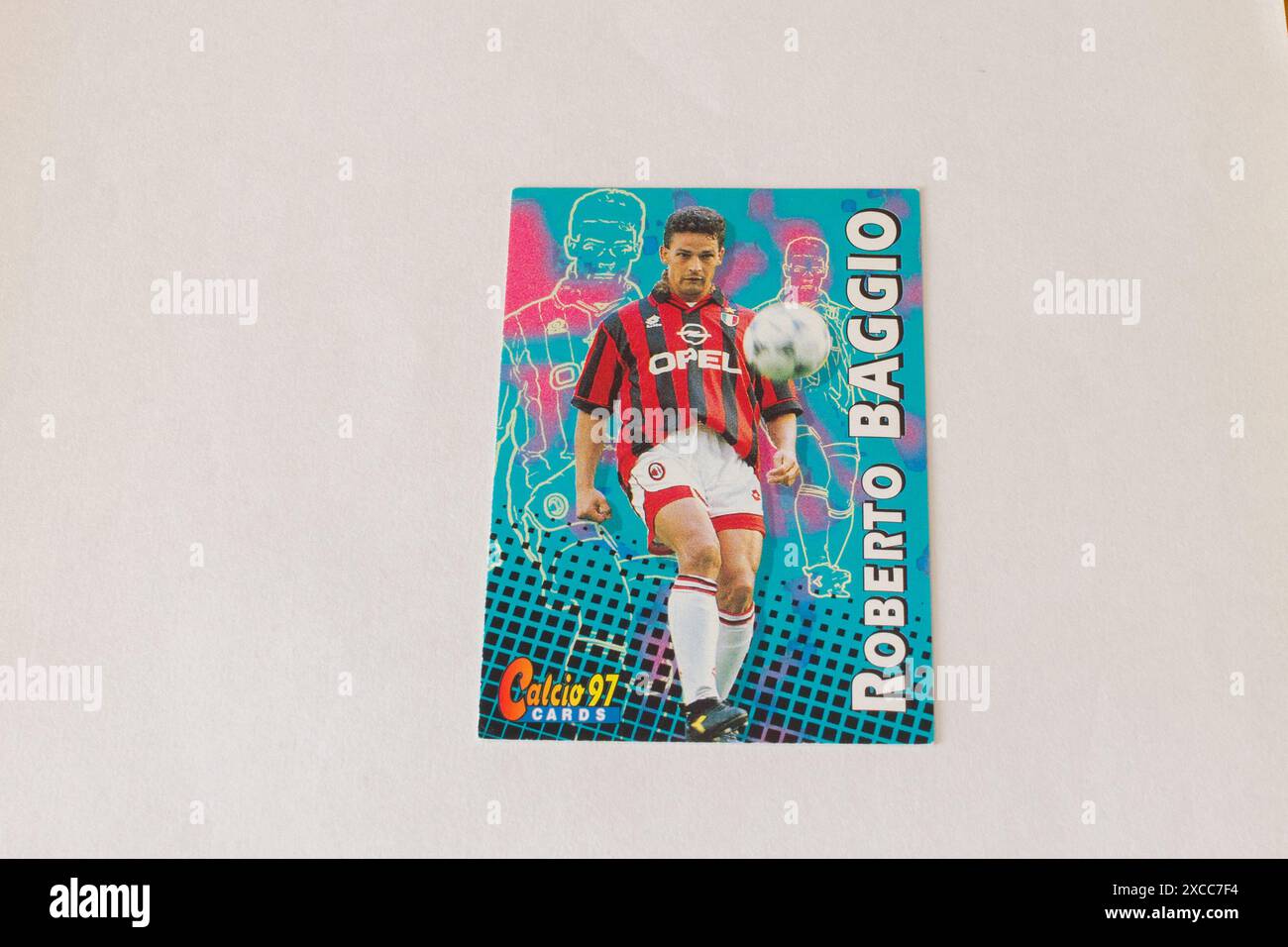 Sticker of the Italian football legend Roberto Baggio former player of A.C. Milan from 1995 to 1997. Stock Photo