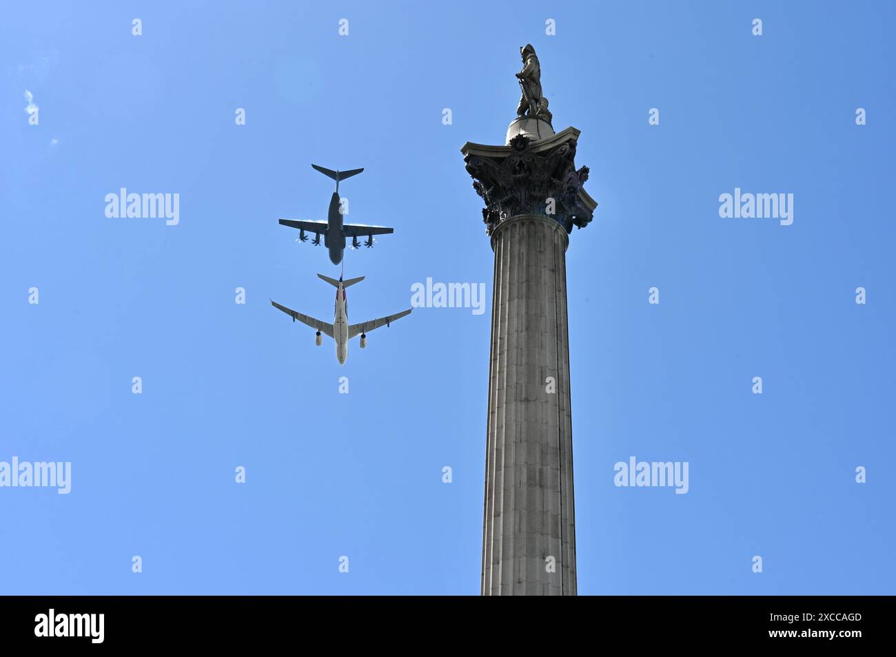 Trooping the Colour Flypast seen from Trafalgar Square, London, UK Stock Photo