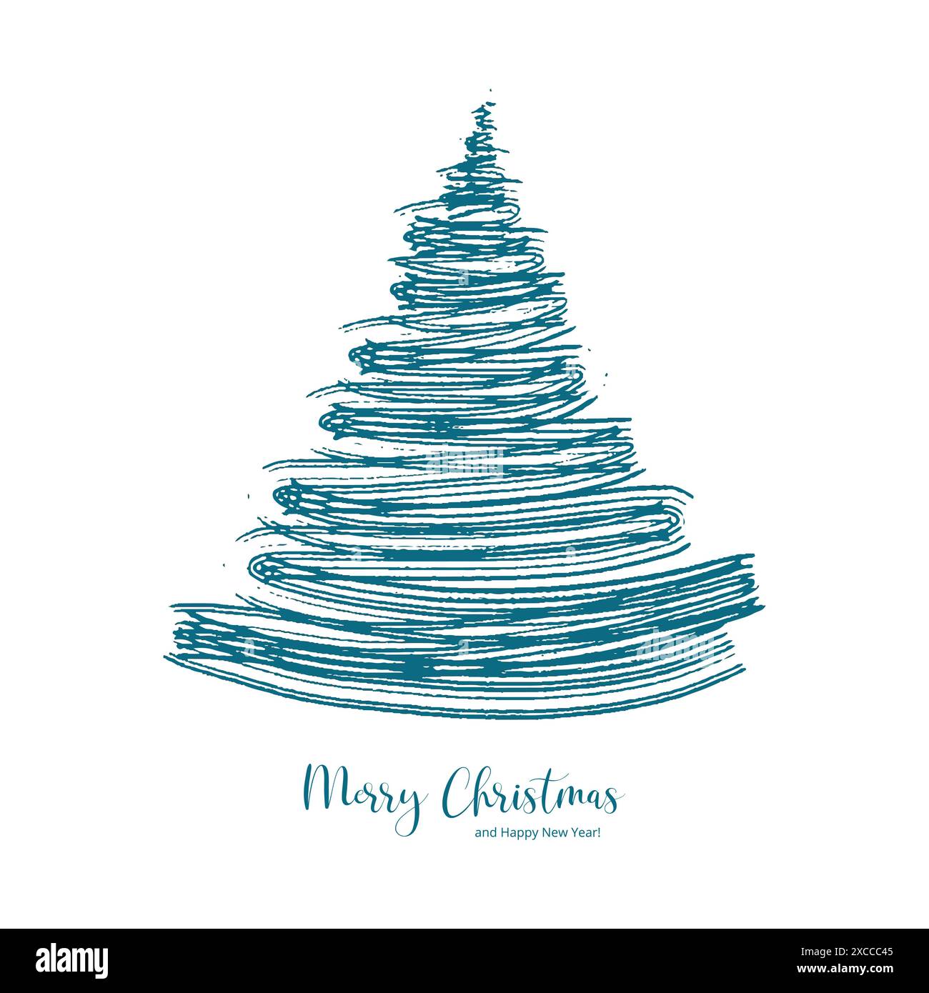 Hand draw christmas line tree card on white background Stock Vector ...