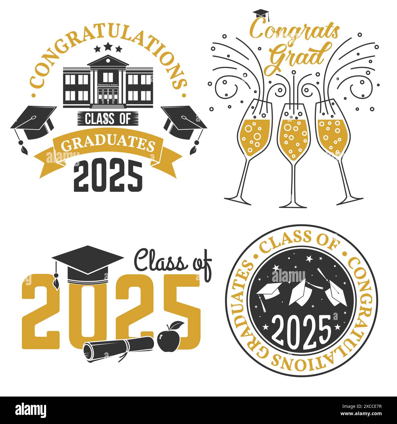 Set of Class of 2025 badges Concept for shirt, print, seal, overlay or