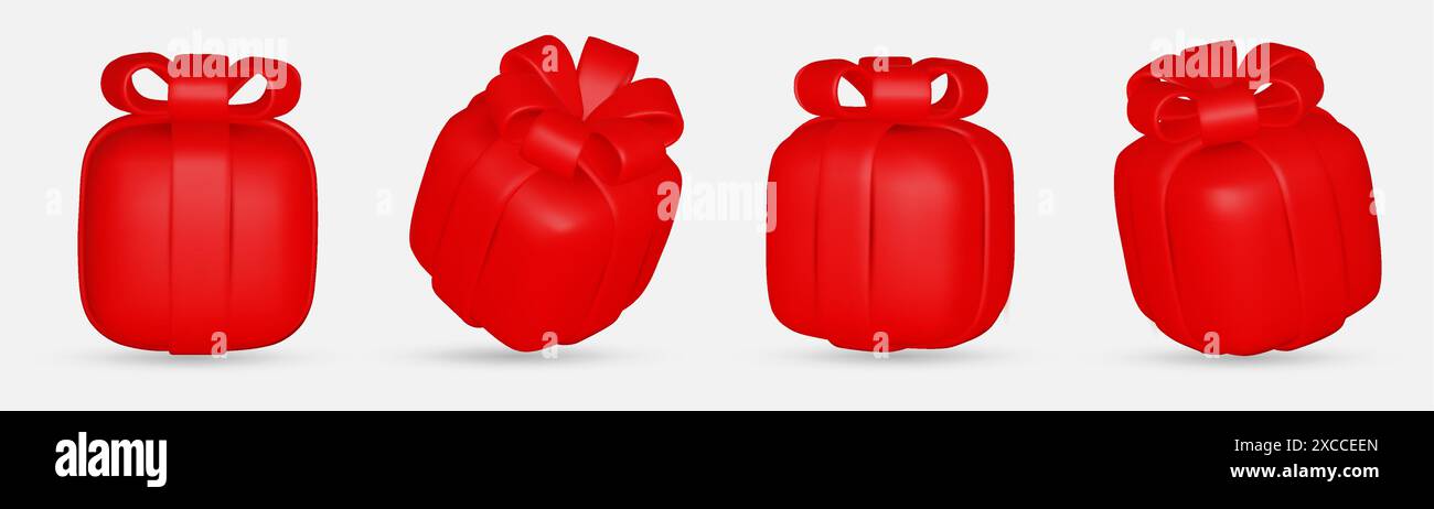 3d gift boxes set with red ribbon bow isolated on a white background ...