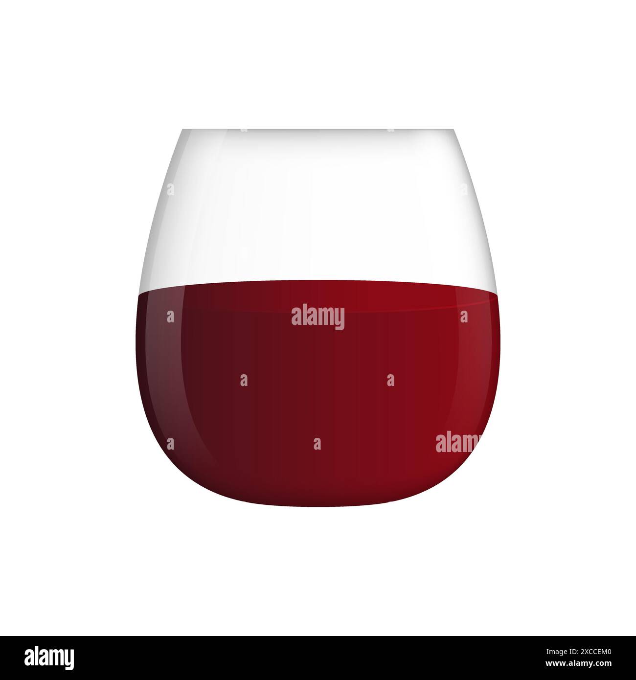 Stemless wine glass with red wine. No stem wine glass. Transparent