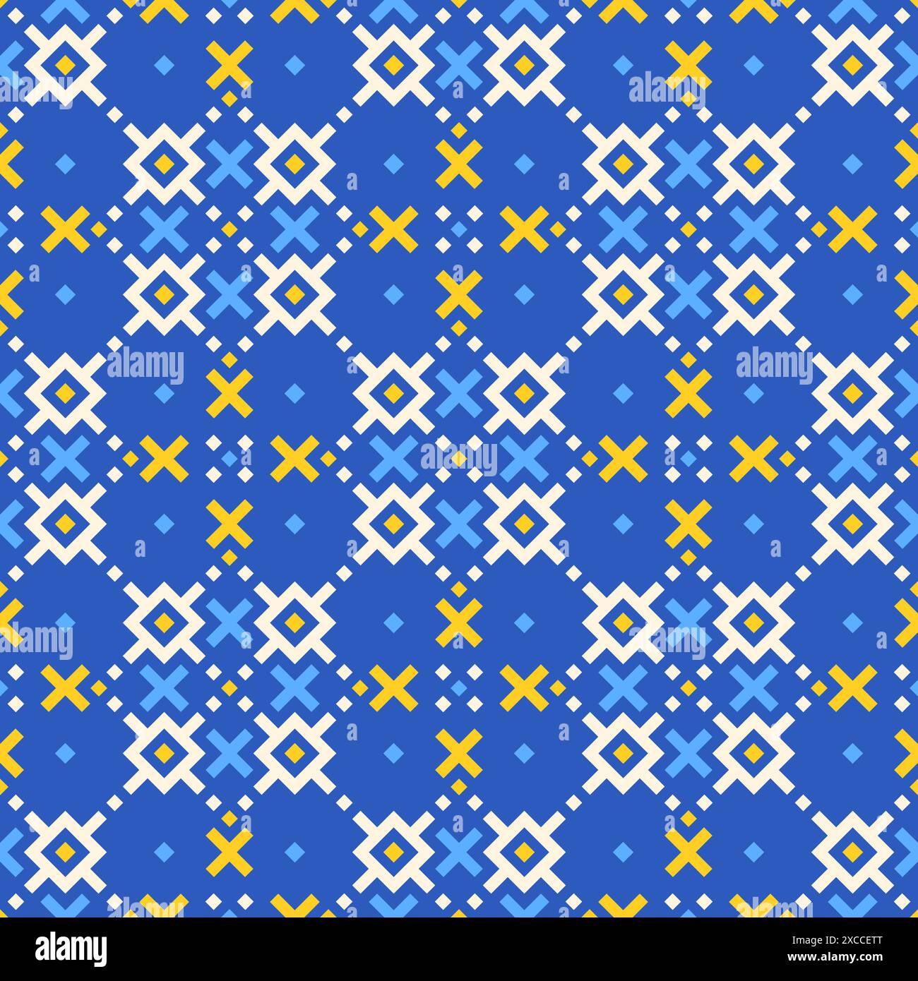 Blue, yellow, white pixel art pattern with traditional Ukrainian ...