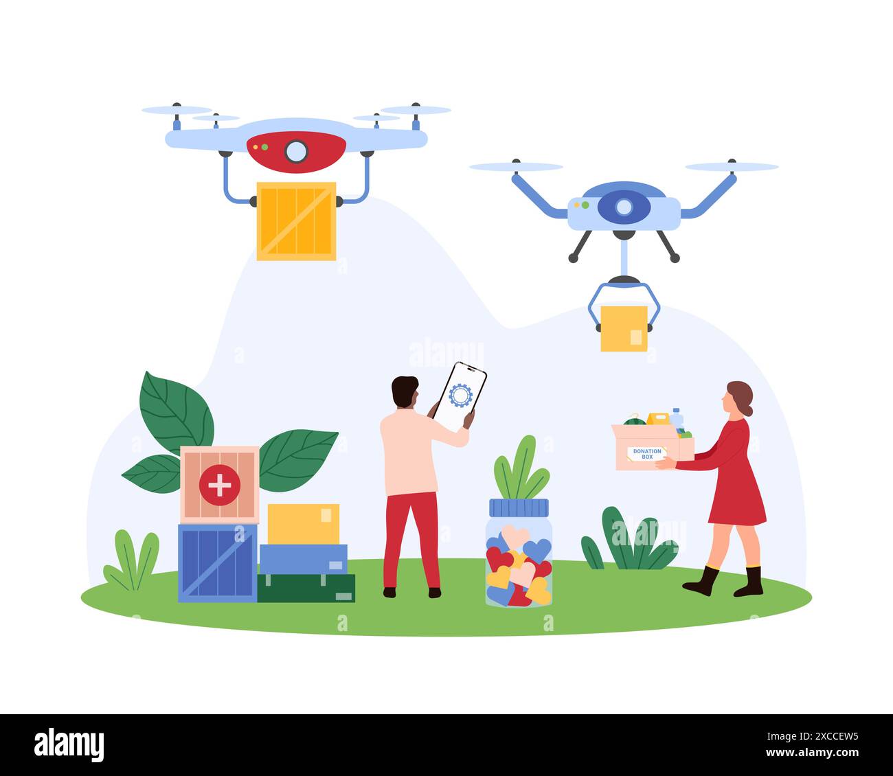 Charity, delivery of boxes of humanitarian aid and distribution to ...