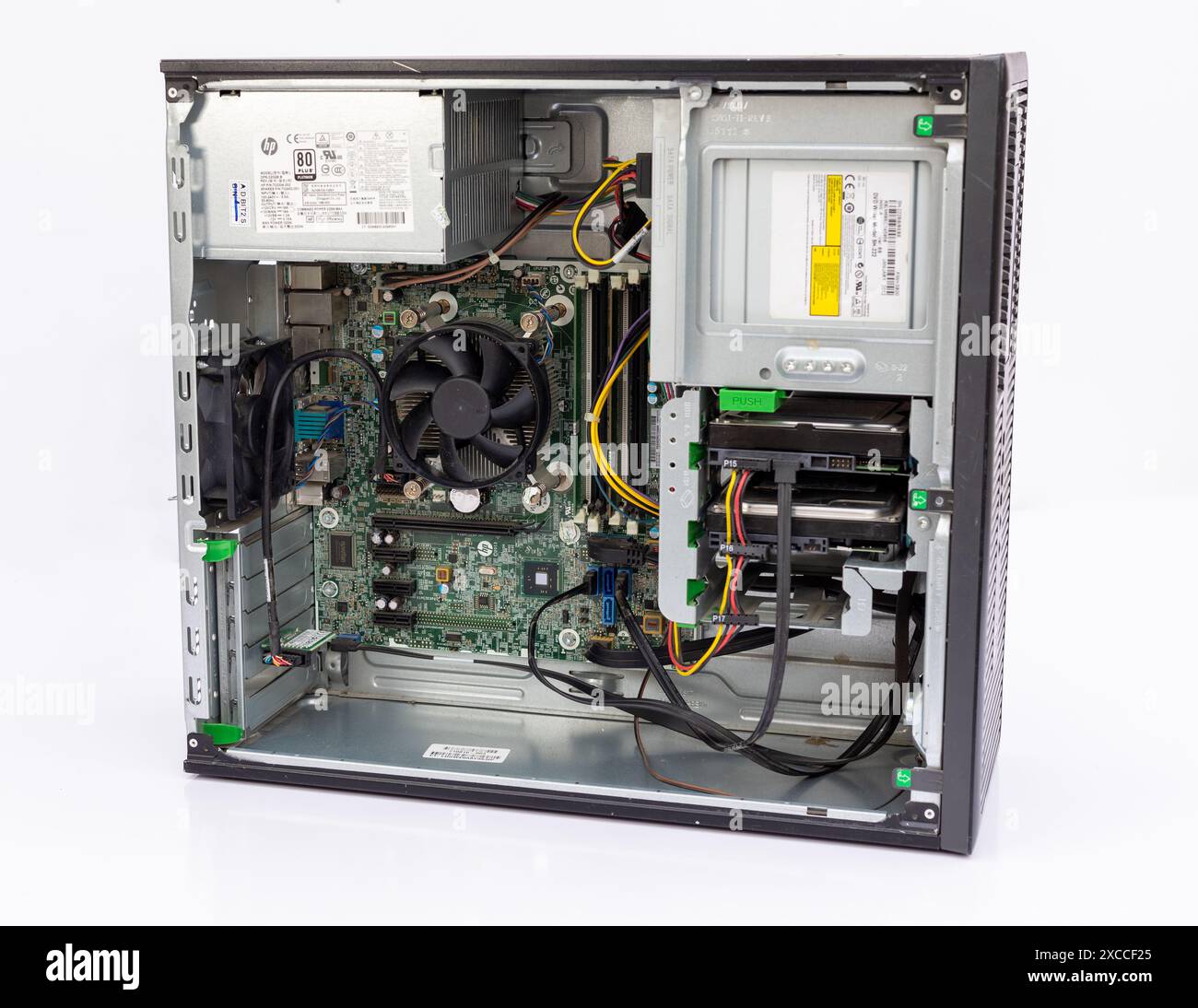 Desktop computer open casing on white background Stock Photo - Alamy