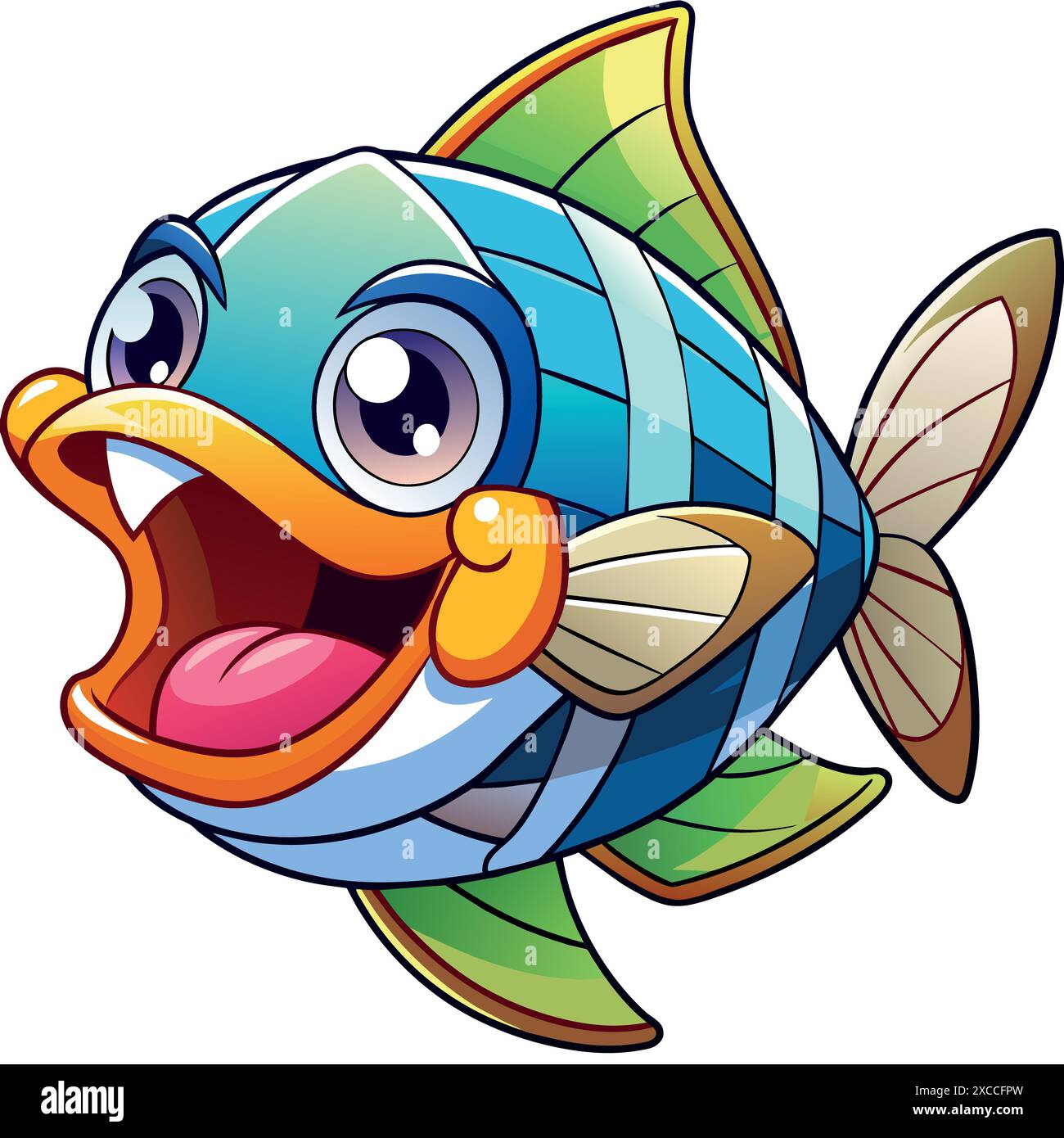 Archerfish fish laughs vector kawaii. AI generated image. Clipart