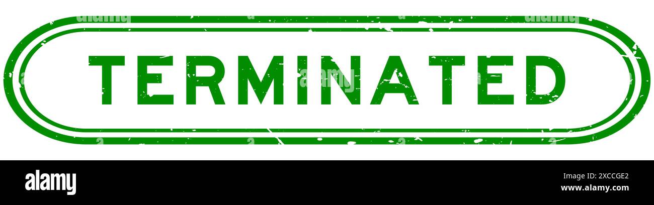 Terminaited Grunge green terminated word rubber seal stamp on white background ...