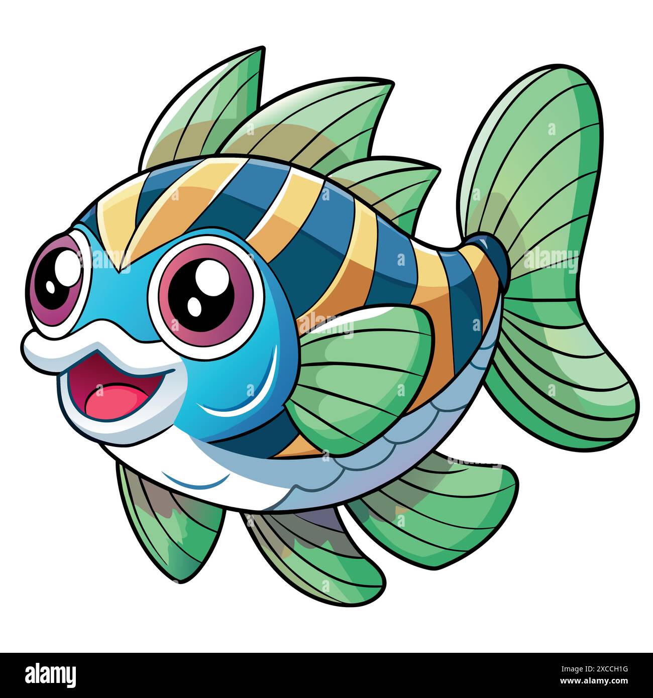Archerfish fish learns vector kawaii. AI generated image. Clipart