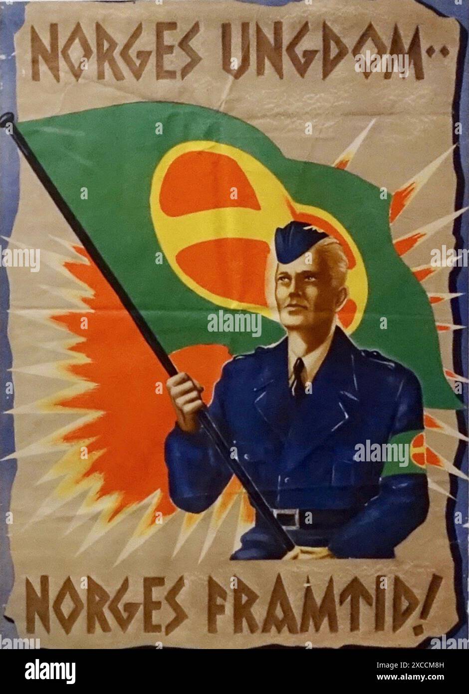 A Norwegian propaganda and recruitment poster for Norges Ungdom. This was NS Ungdomsfylking (NSUF), the youth organization of the Nasjonal Samling (NS). The NS (which means National Unity) was the Norwegian collaborationist fascist party during WW2. Stock Photo