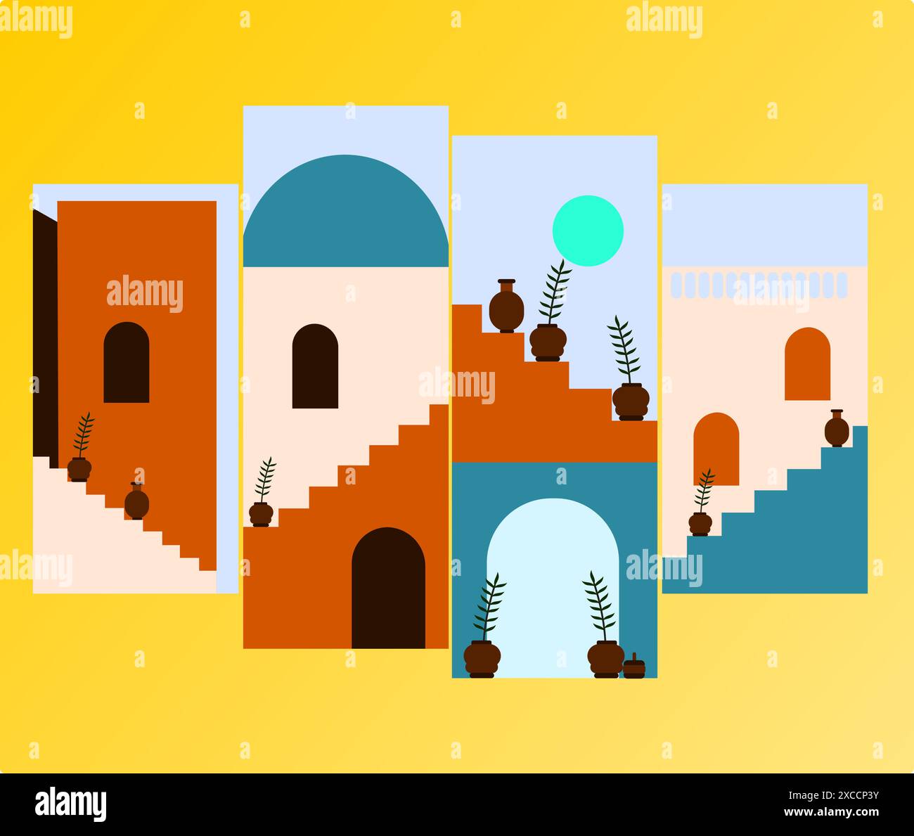 Vector illustration of a modern cityscape in flat style. Minimalistic ...