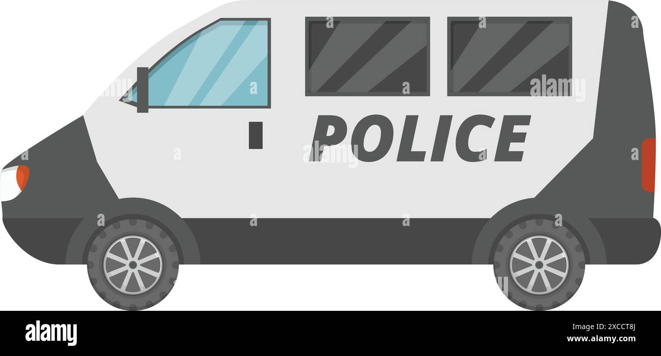 Police van parked on white background, side view, law enforcement vehicle Stock Vector