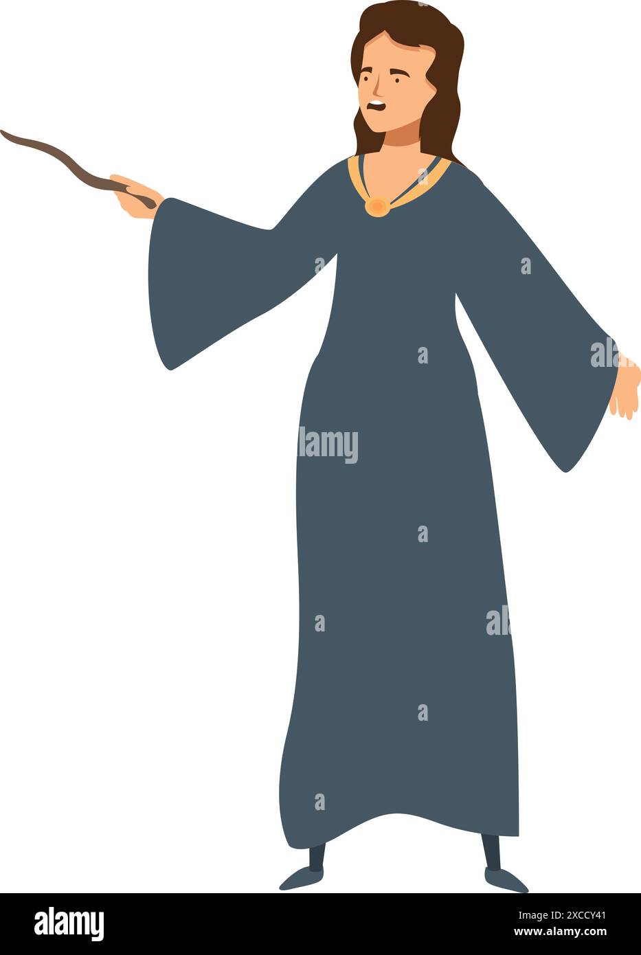 Young witch is casting a spell holding a magic wand in her hand Stock ...