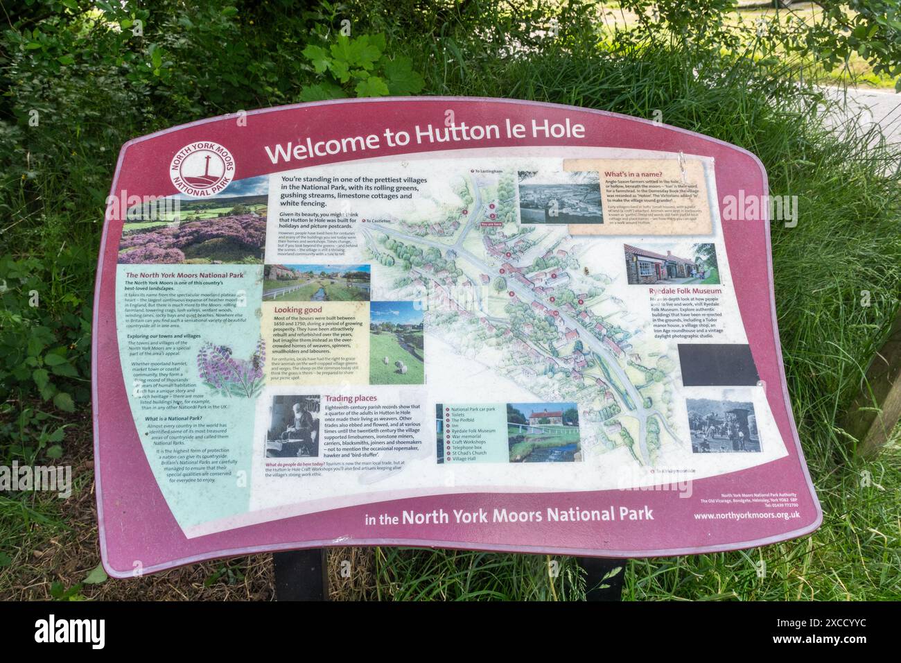 Hutton le Hole, information board or panel in the pretty village in the ...