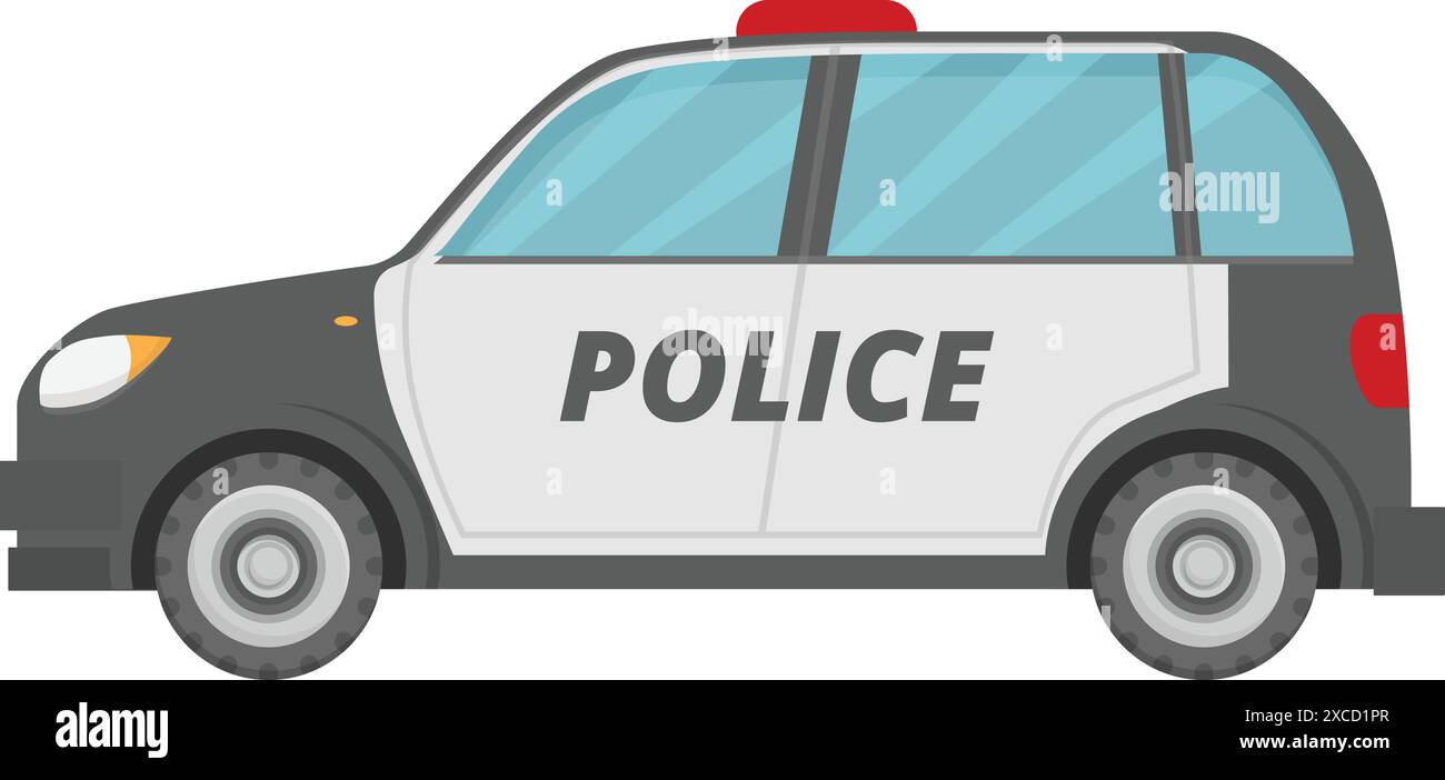 Illustration featuring a police car parked on a white background ...