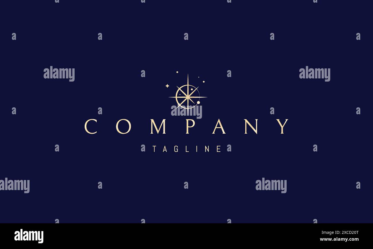 A vector golden logo featuring an abstract image a bright star against an eclipse. Stock Vector
